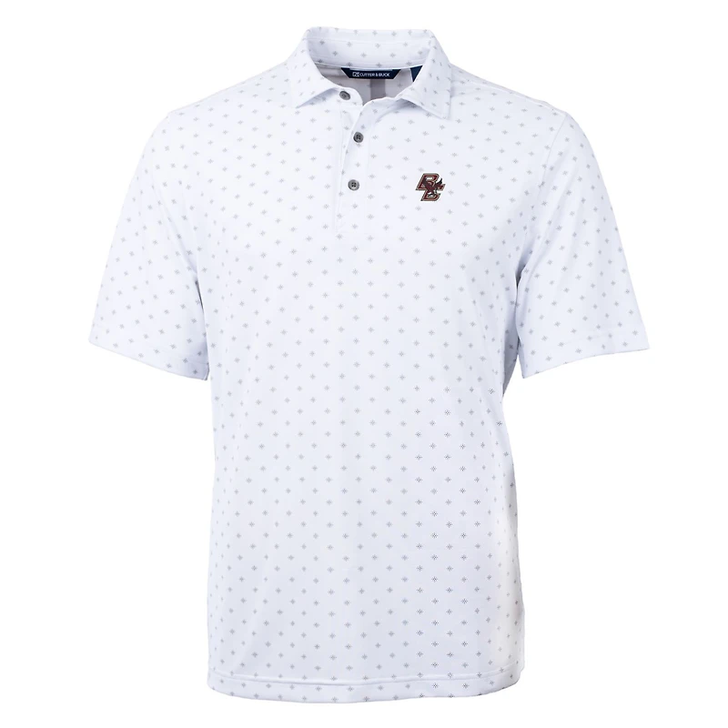 Polo recyclé Cutter & Buck White Boston College Eagles pour homme, grandes tailles, en piqué écologique à motif carreaux.