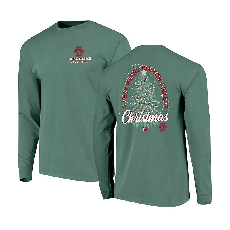 Men's Image One Light Green Boston College Eagles Holiday Long Sleeve T-Shirt