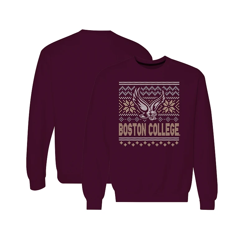 Men's Maroon Boston College Eagles Holiday Fleece Crewneck Sweatshirt