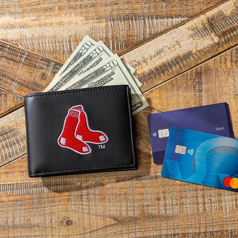 Portefeuille à deux volets en cuir synthétique brodé Boston Red Sox