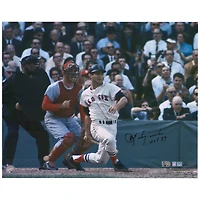 Carl Yastrzemski Boston Red Sox Autographed 16'' x 20'' 1967 World Series Hitting Photograph with ''HOF 89'' Inscription