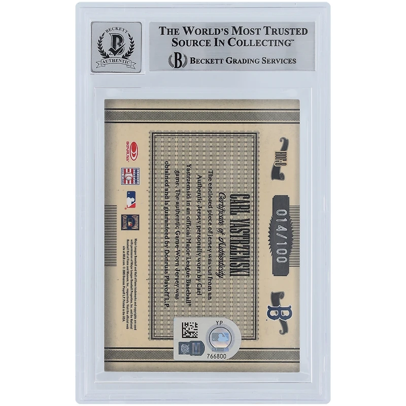 V106832 RedSox Carl Yastrzemski Boston Red Sox Autographié 2005 Donruss Timeless Treasures HOF Materials Jersey Relic #HOF-8 #/100 Beckett Fanatics Witnessed Authenticated 10 Card Carl Yastrzemski AUT DNS TRADING CARDS 45666 AUTTRC CA01B00134 #3