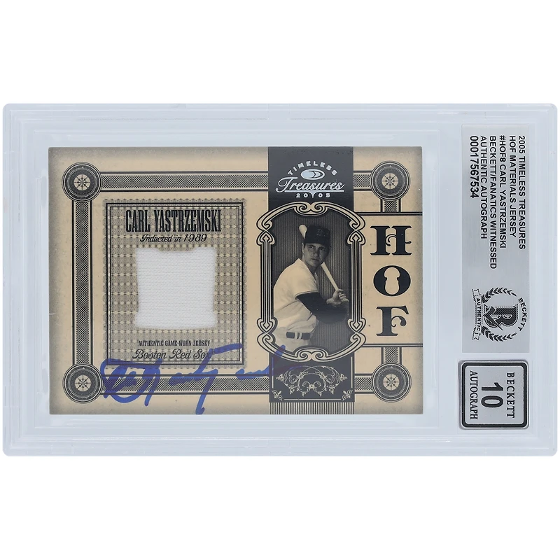 V106832 RedSox Carl Yastrzemski Boston Red Sox Autographié 2005 Donruss Timeless Treasures HOF Materials Jersey Relic #HOF-8 #/100 Beckett Fanatics Witnessed Authenticated 10 Card Carl Yastrzemski AUT DNS TRADING CARDS 45666 AUTTRC CA01B00134 #3