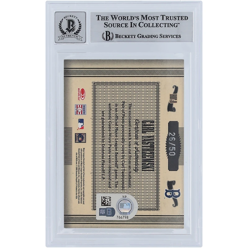 V106832 RedSox Carl Yastrzemski Boston Red Sox Autographié 2005 Donruss Timeless Treasures HOF Materials Pantalon Relic #HOF-8 #/50 Beckett Fanatics Witnessed Authenticated 10 Card Carl Yastrzemski AUT DNS TRADING CARDS 45666 AUTTRC CA01B00133 #2