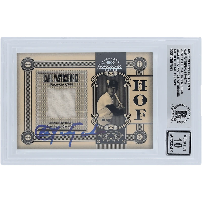V106832 RedSox Carl Yastrzemski Boston Red Sox Autographié 2005 Donruss Timeless Treasures HOF Materials Pantalon Relic #HOF-8 #/50 Beckett Fanatics Witnessed Authenticated 10 Card Carl Yastrzemski AUT DNS TRADING CARDS 45666 AUTTRC CA01B00133 #2