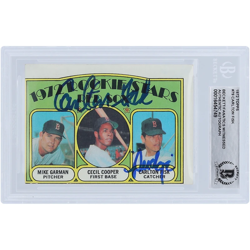 Carlton Fisk Boston Red Sox Autographed 1972 Topps #79 Beckett Fanatics Witnessed Authenticated Rookie Card with "Pudge" Inscription