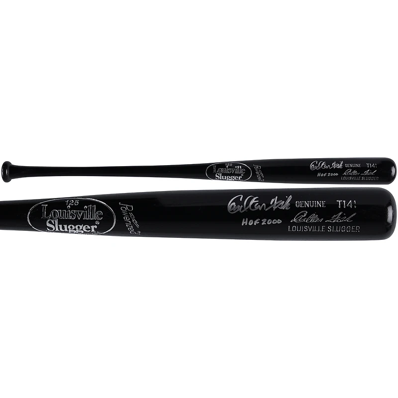 Batte de baseball Louisville Slugger autographiée par Carlton Fisk des Boston Red Sox avec inscription « HOF 2000 »