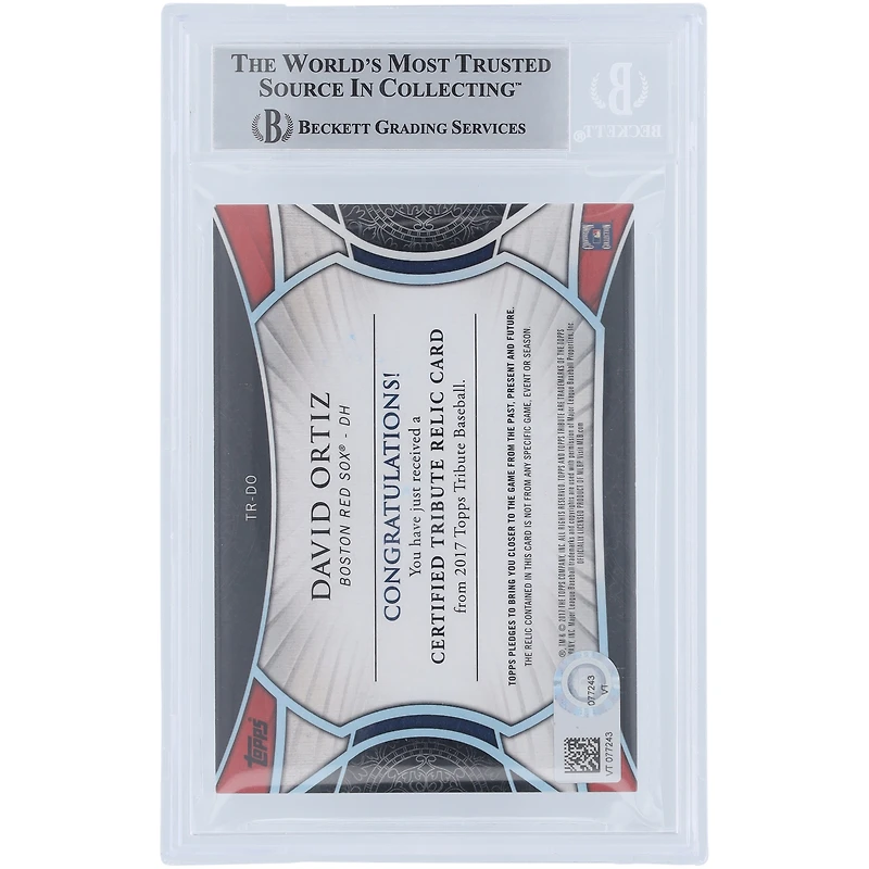 David Ortiz Boston Red Sox Autographed 2017 Topps Tribute Relic #TR-DO #/199 Beckett Fanatics Witnessed Authenticated Card