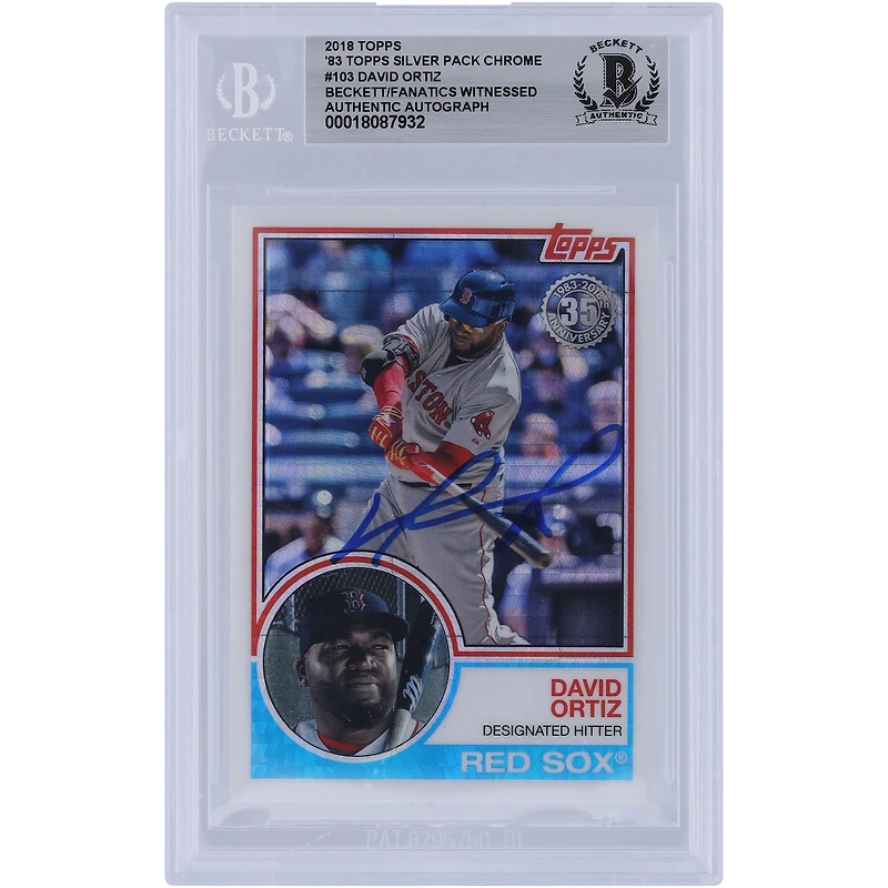 David Ortiz Boston Red Sox autographié 2018 Topps '83 Topps Silver Pack Chrome #103 Beckett Fanatics Witnessed Authenticated Card