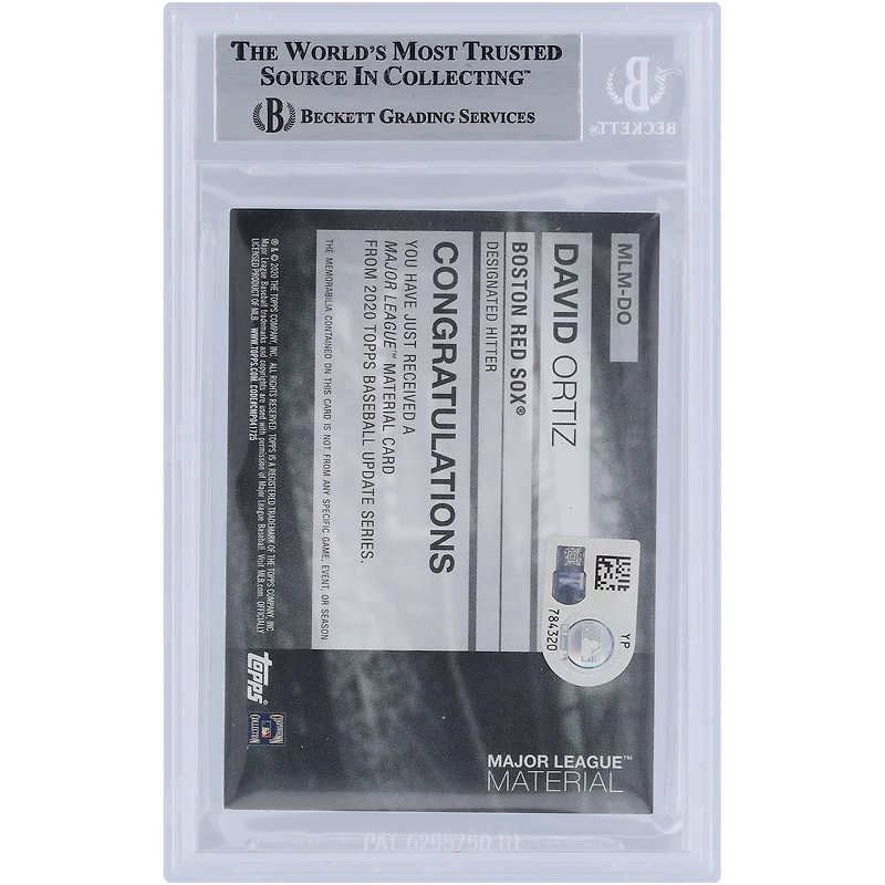 David Ortiz Boston Red Sox autographié Topps Update Major League Material Jersey Relic #MLM-DO Beckett Fanatics a été témoin d'une carte authentifiée