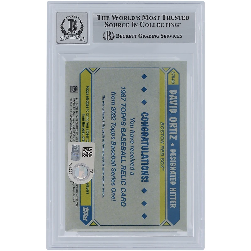 David Ortiz Boston Red Sox Autographed 2022 Topps '87 Topps White Jersey Relic #87R-DO Beckett Fanatics Witnessed Authenticated 9/10 Card