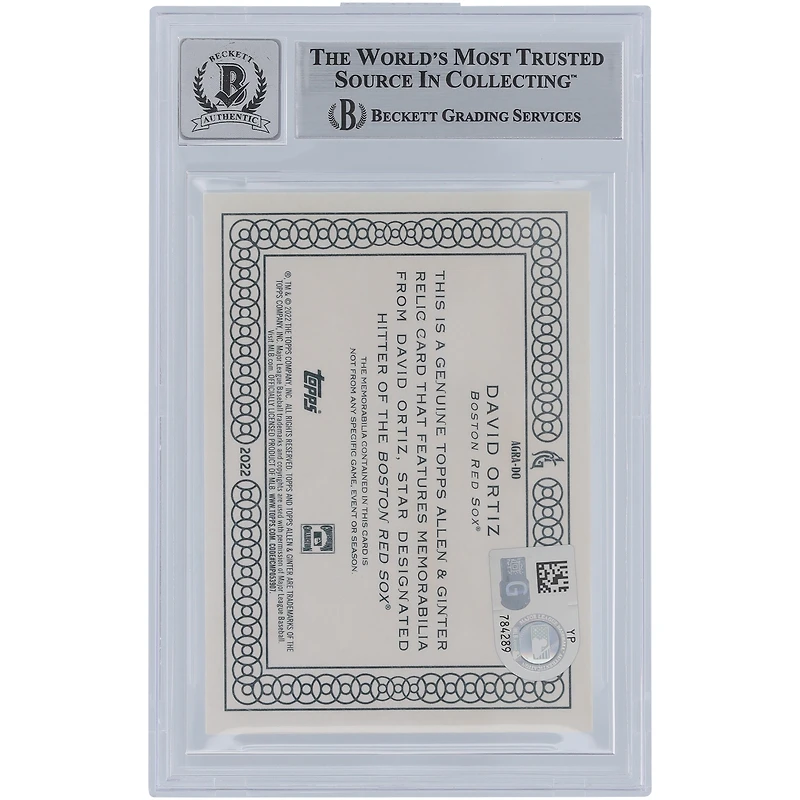 David Ortiz Boston Red Sox autographié 2022 Topps Allen & Ginter Gray Jersey Relic #AGRA-DO Beckett Fanatics a été témoin d'une carte authentifiée 9/10