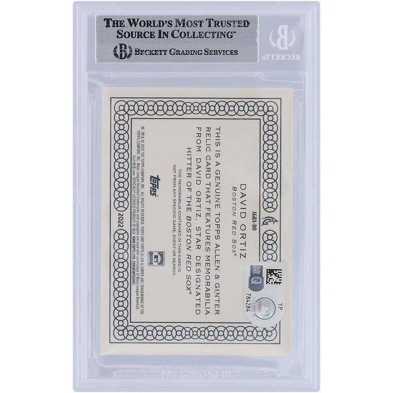 Carte authentifiée autographiée par David Ortiz des Boston Red Sox, Topps Allen & Ginter Relic 2022 #AGRA-DO, vue par les fans de Beckett