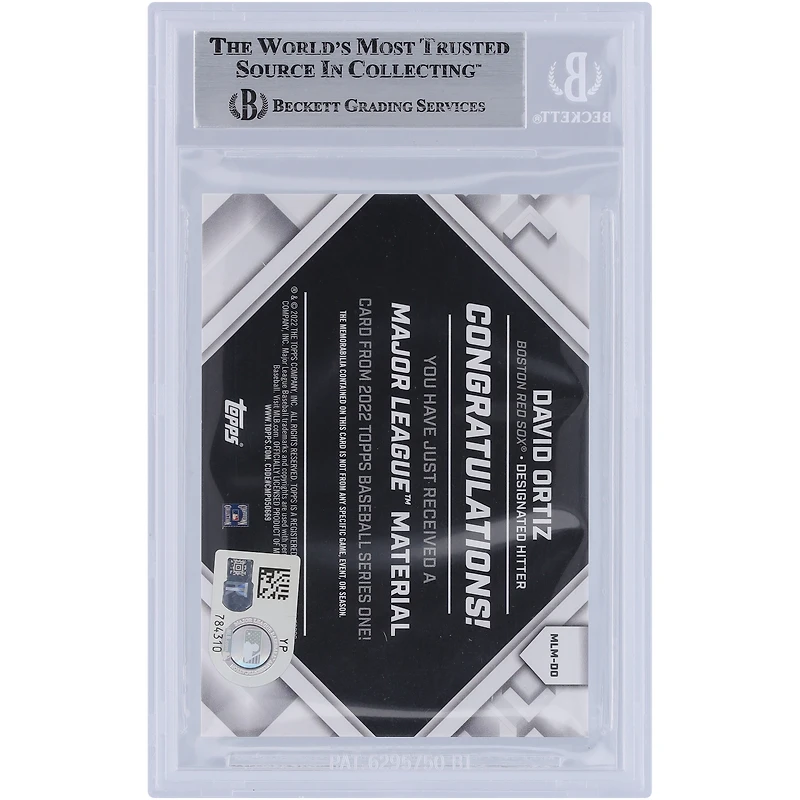 Maillot relique des ligues majeures de la série 1 Topps 2022 autographié par David Ortiz des Red Sox de Boston #MLM-DO, carte authentifiée par les fanatiques de Beckett