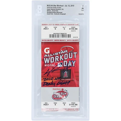 Billet NM 7 authentifié et autographié par David Ortiz des Boston Red Sox, signé Beckett Fanatics, daté du 12 juillet 2010, avec l'inscription « 2010 HR Derby Champ »