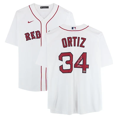 Maillot réplique blanc Nike autographié par David Ortiz des Red Sox de Boston avec inscription « HOF 22 »