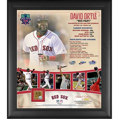 Collage encadré non signé de 15" x 17" de David Ortiz, Boston Red Sox, avec de la terre utilisée lors du match - Édition limitée à 500 exemplaires