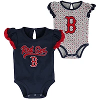 Ensemble de deux bodys Scream & Shout pour nouveau-né fille, bleu marine/gris chiné, Boston Red Sox