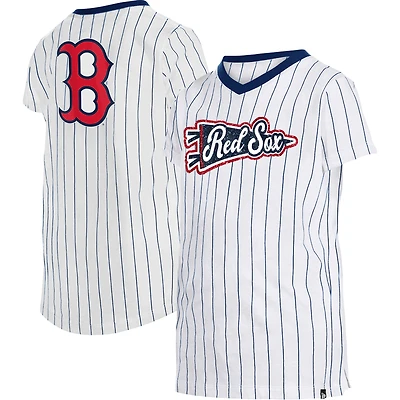 T-shirt à col en V fines rayures des Boston Red Sox New Era pour fille jeune