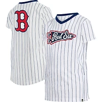 T-shirt à col en V fines rayures des Boston Red Sox New Era pour fille jeune