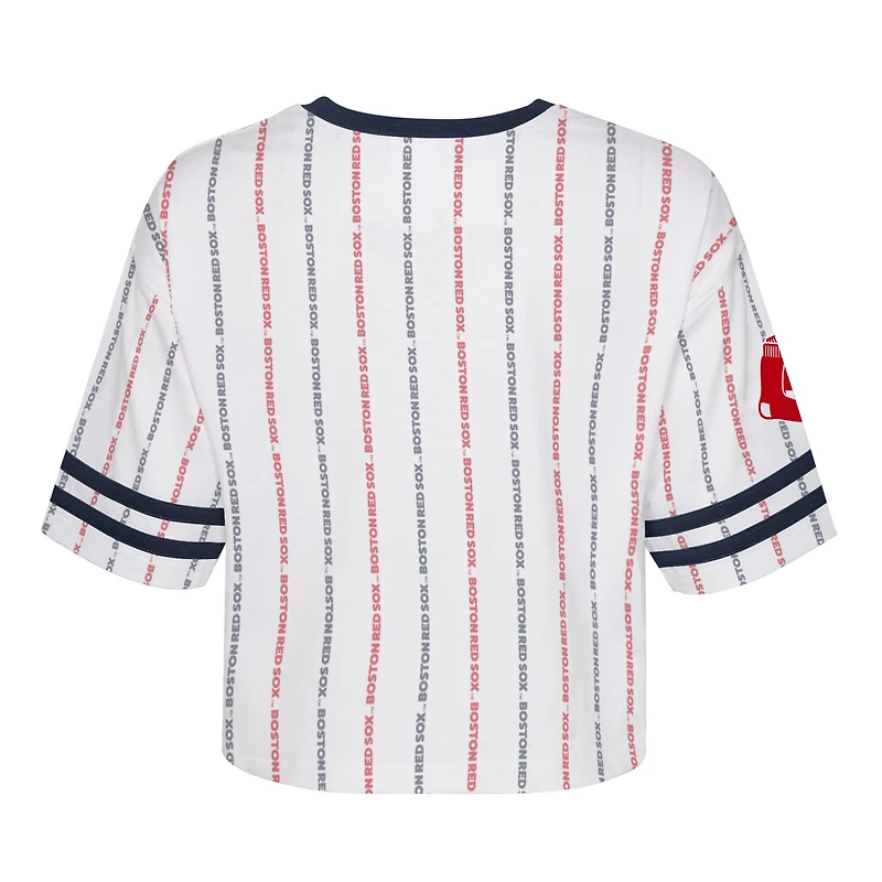 Girls Youth White Boston Red Sox Ball Striped T-Shirt