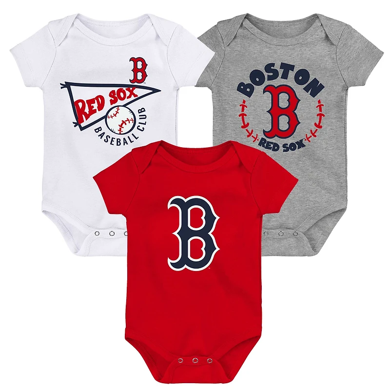Infant Red/Gray/White Boston Red Sox Biggest Little Fan - 3-Pack Bodysuit Set