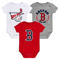 Lot de 3 bodys rouge/blanc/gris chiné Boston Red Sox Biggest Little Fan pour bébé