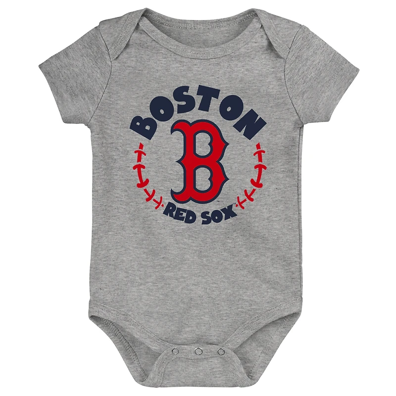 Lot de 3 bodys rouge/blanc/gris chiné Boston Red Sox Biggest Little Fan pour bébé