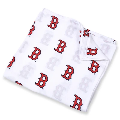 Couverture d'emmaillotage en mousseline blanche Boston Red Sox pour bébé, motif Trois Petites Ancres, 119 x 119 cm