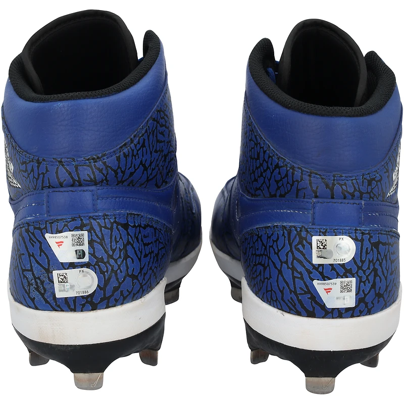 Chaussures Jordan Brand bleues dédicacées par Jarren Duran des Red Sox de Boston lors de la saison 2024 de la MLB