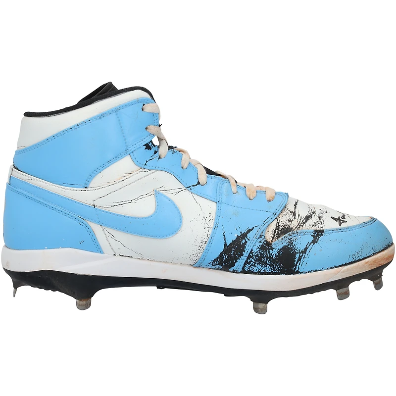 Chaussures Jordan Brand bleu clair/blanc dédicacées par Jarren Duran des Red Sox de Boston lors de la saison 2024 de la MLB
