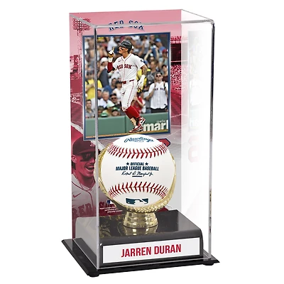 Vitrine de présentation des gants dorés des Boston Red Sox de Jarren Duran avec image
