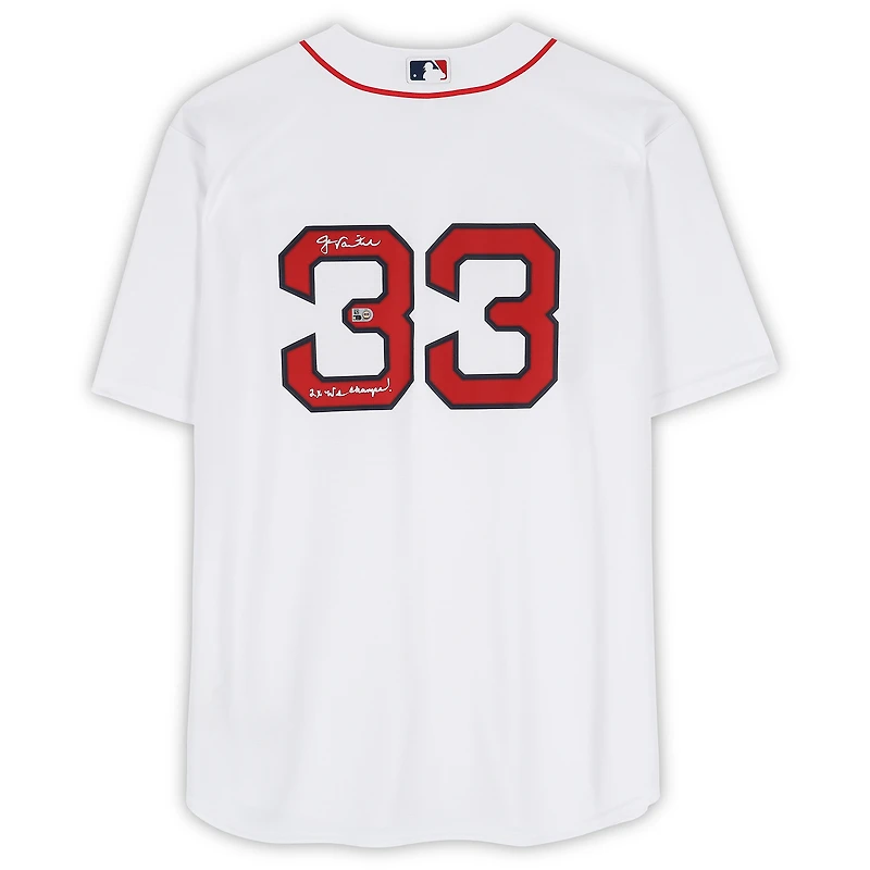 Maillot réplique blanc Nike autographié par Jason Varitek des Red Sox de Boston avec inscription « 2X Champions des Séries mondiales »