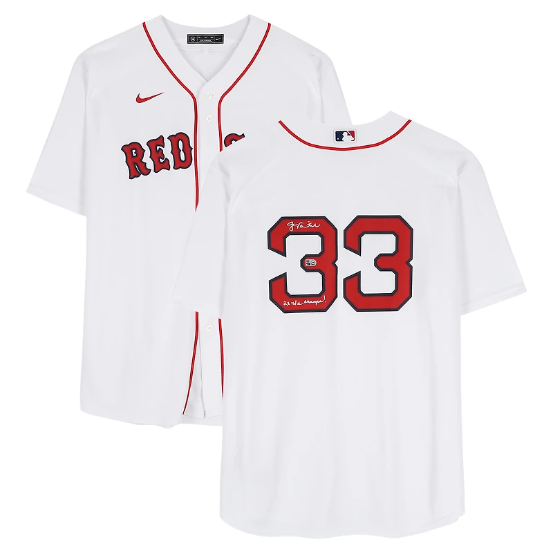 Maillot réplique blanc Nike autographié par Jason Varitek des Red Sox de Boston avec inscription « 2X Champions des Séries mondiales »