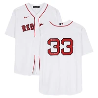 Maillot réplique blanc Nike autographié par Jason Varitek des Red Sox de Boston avec inscription « 2X Champions des Séries mondiales »