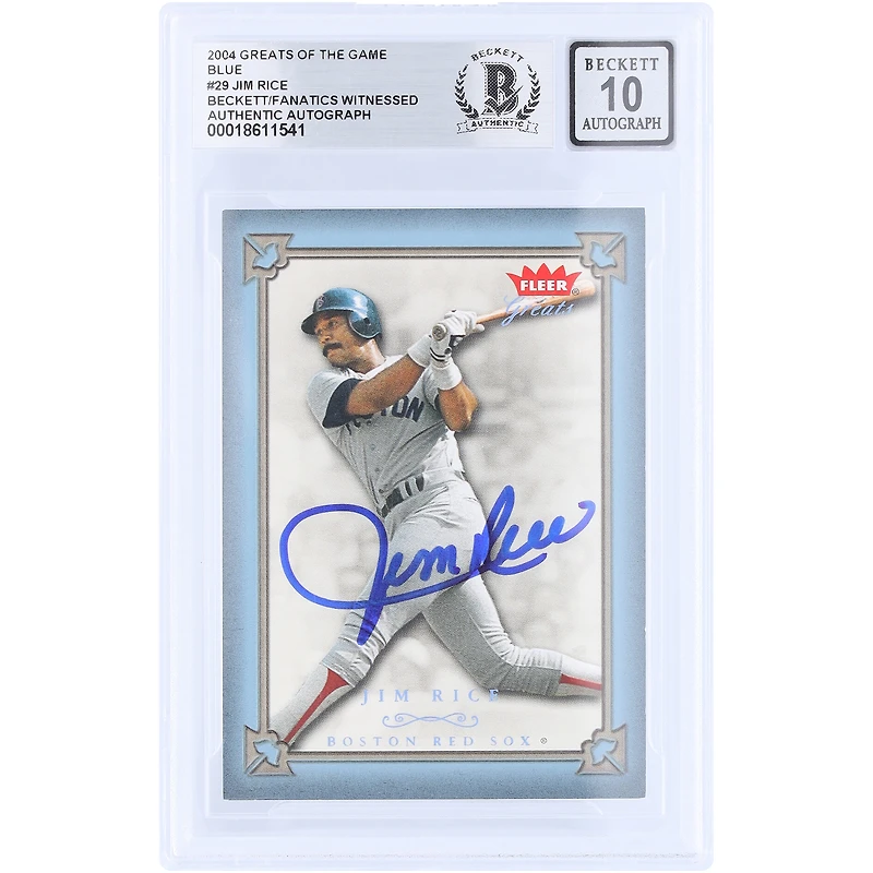 Carte de Jim Rice (Red Sox de Boston) autographiée, édition Fleer Greats bleue 2004, numéro 29/500, authentifiée par Beckett Fanatics Witnessed.