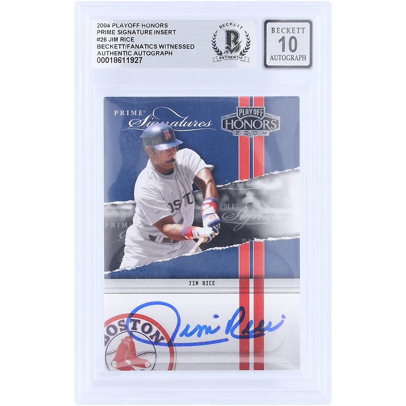 Carte autographiée de Jim Rice (Red Sox de Boston), série éliminatoires 2004, Prime Signatures Insert, n° PS-26/2500, authentifiée par Beckett Fanatics Witnessed (10 cartes).