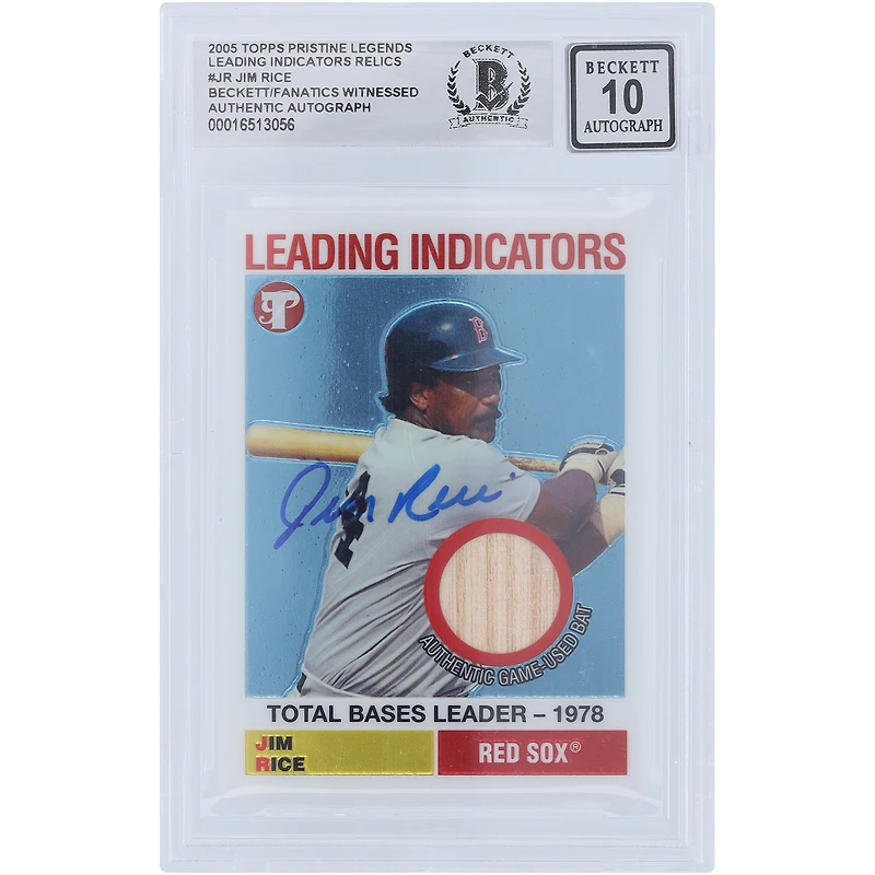 Carte 10 authentique autographiée par Jim Rice des Boston Red Sox, relique de batte Pristine Legends Topps 2005 #LI-JR Beckett Fanatics Witnessed