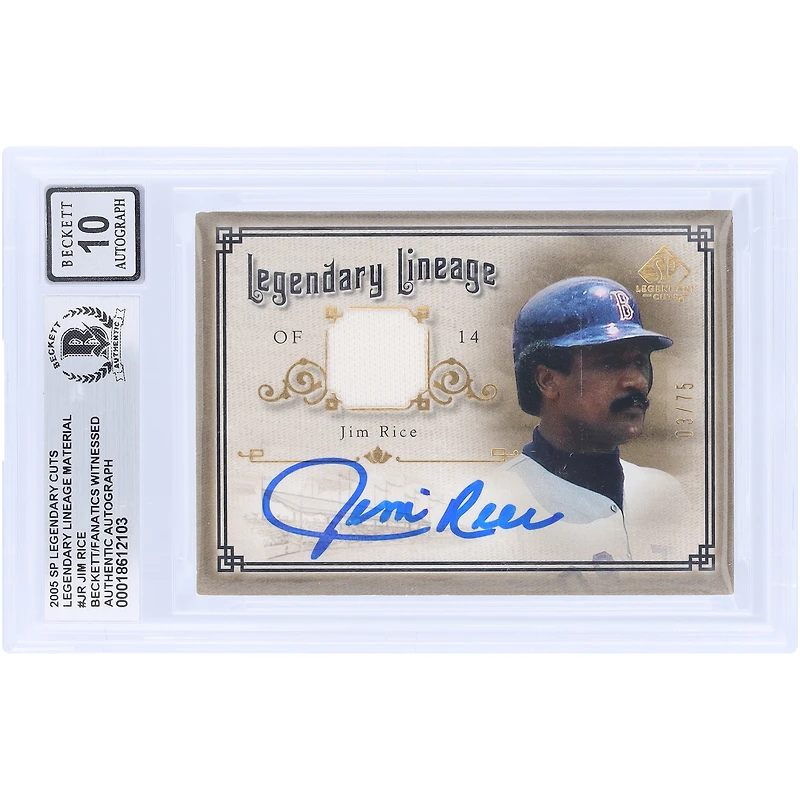 Jim Rice Boston Red Sox Autographed 2005 Upper Deck SP Legendary Cuts Legendary Lineage Relic Gold #LE-JR #/75 Beckett Fanatics Witnessed Authenticated 10 Card