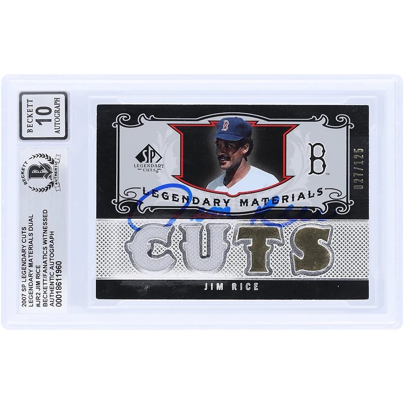 Carte autographiée de Jim Rice (Red Sox de Boston), 2007, Upper Deck SP Legendary Cuts, Legendary Materials Cuts Relic #LM-JR2 #/125, authentifiée par Beckett Fanatics Witnessed.