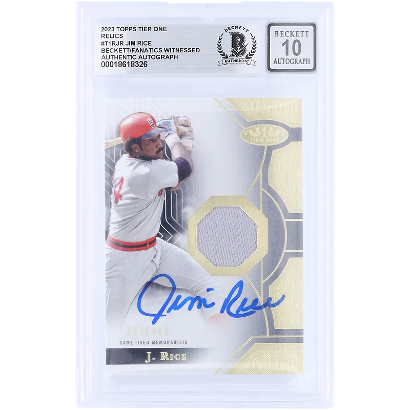Jim Rice Boston Red Sox Autographed 2023 Topps Tier One GU Relic #T1R-JR #/400 Beckett Fanatics Witnessed Authenticated 10 Card