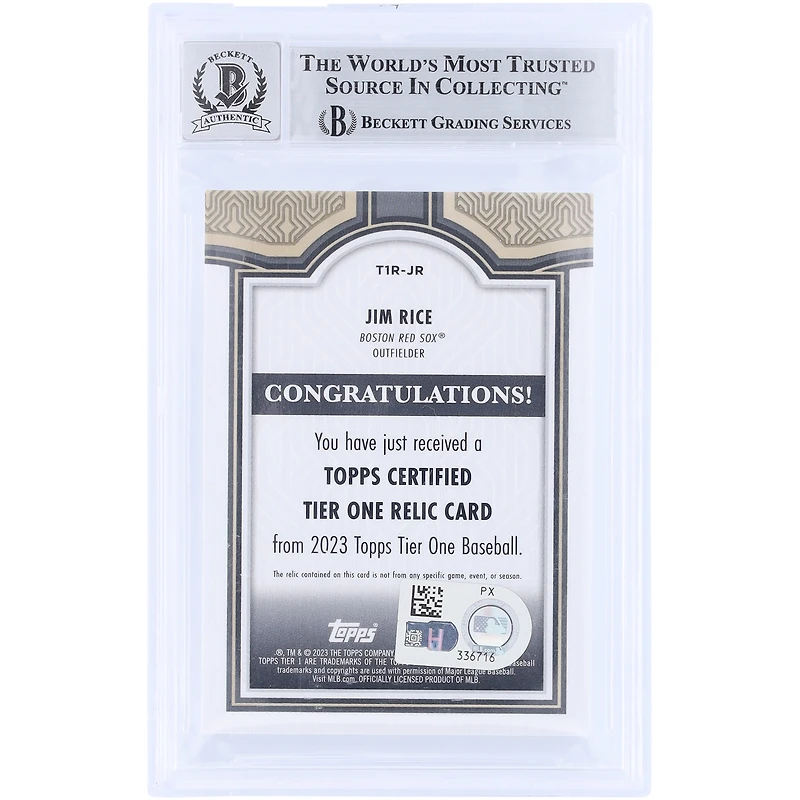 Jim Rice Boston Red Sox Autographed 2023 Topps Tier One GU Relic #T1R-JR #/400 Beckett Fanatics Witnessed Authenticated 10 Card