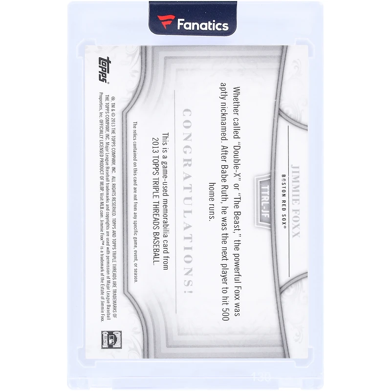 V106832 RedSox Jimmie Foxx Boston Red Sox 2013 Topps Triple Threads Multi Game Used Relics #TTRL-JF #24/36 Carte Jimmie Foxx UNS TPP CARTES À COLLECTIONNER 45846 COLTRC CG01BB0952 #108
