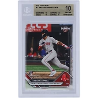 Kristian Campbell, le prospect de 22 ans des Boston Red Sox 2025 Topps, réalise son premier coup sûr lors de ses débuts en MLB. Carte recrue authentifiée BGS n° 11, n° 11 - Sous-catégories 10, 9,5, 10, 10