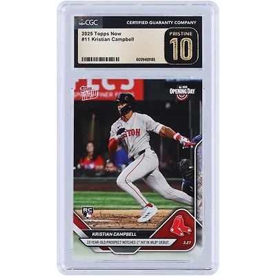 Kristian Campbell Boston Red Sox 2025 Topps, un espoir de 22 ans, réalise son premier coup sûr lors de ses débuts en MLB # 11 CGC Carte recrue vierge authentifiée 10