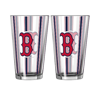 Logo Brands Boston Red Sox Two-Piece 16oz. Striped Pint Glass Set