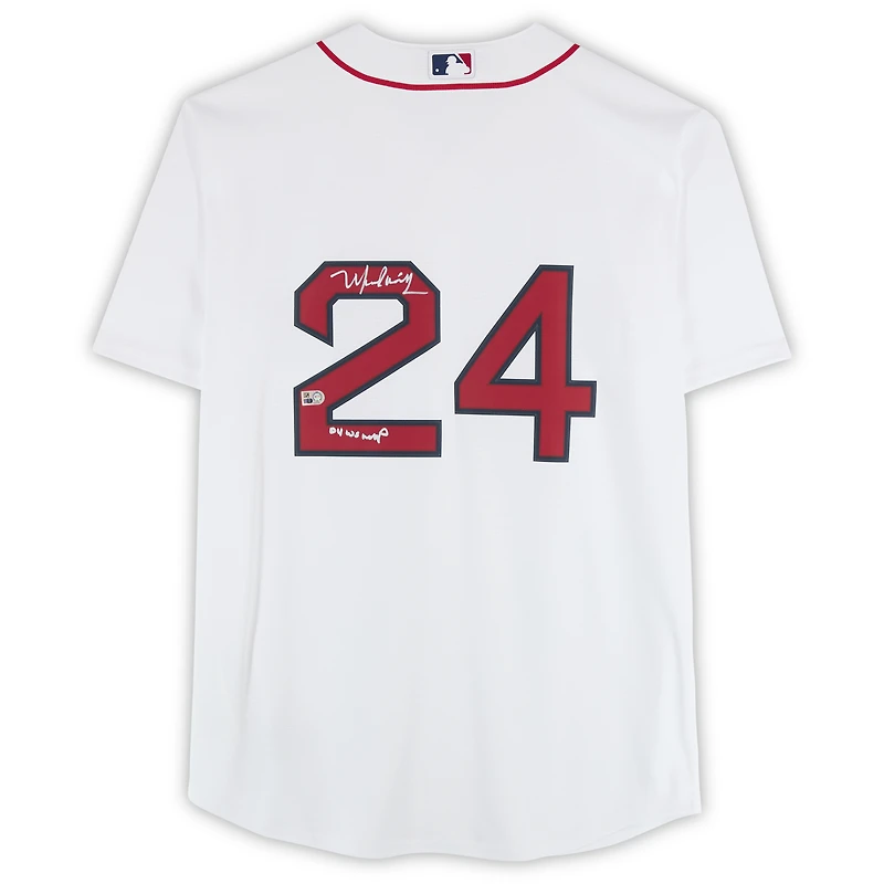 Maillot Nike blanc dédicacé par Manny Ramirez des Red Sox de Boston avec inscription « 04 WS MVP »