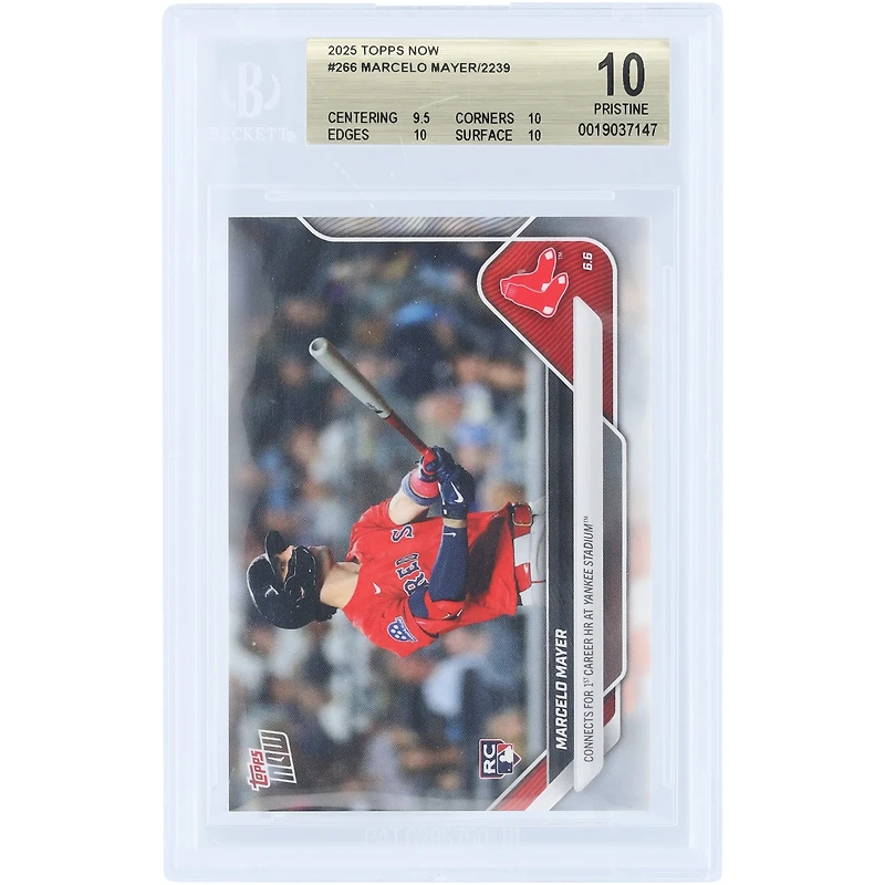 Marcelo Mayer Boston Red Sox 2025 Topps Now Connects For 1st Career HR at Yankee Stadium #266 BGS Authenticated 10 Rookie Card - 9.5,10,10,10 Subgrades