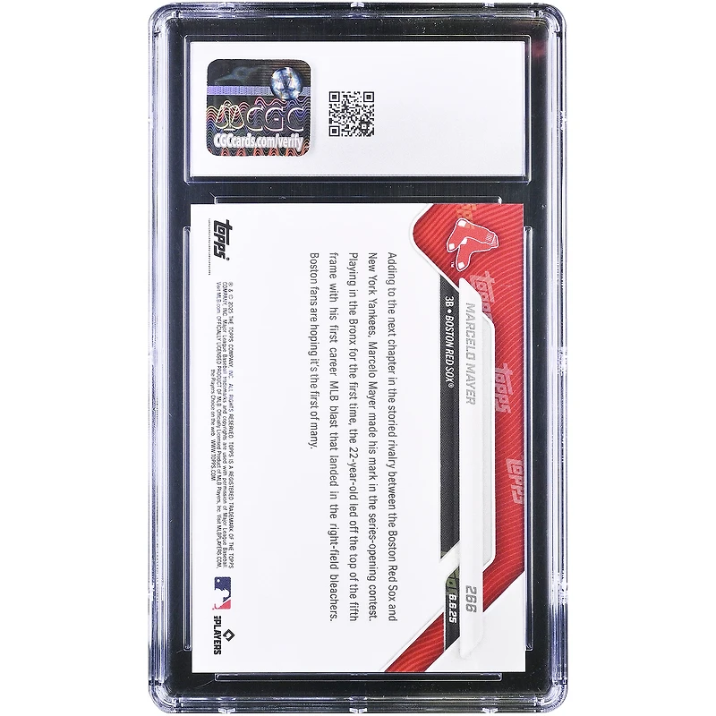 Carte de Marcelo Mayer des Red Sox de Boston 2025 Topps Now : 1er circuit en carrière au Yankee Stadium #266, authentifiée CGC (carte 10)