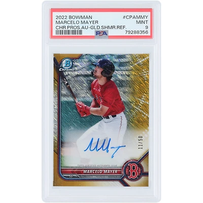 Marcelo Mayer Boston Red Sox Autographed 2022 Bowman Chrome Gold Shimmer Refractor #CPA-MMY #11/50 PSA Authenticated 9 Card